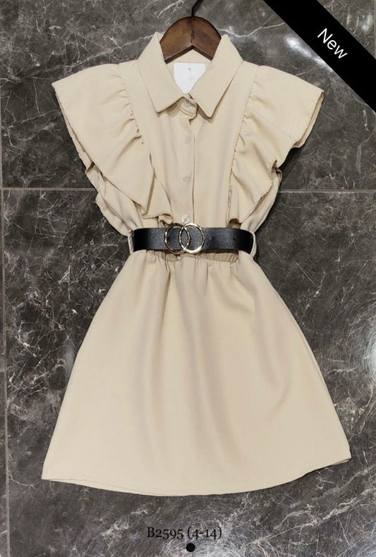 Belted Dress - Beige - Ella StoreKleding